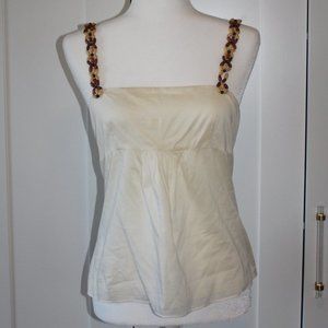Alice + Olivia white top with wooden bead straps